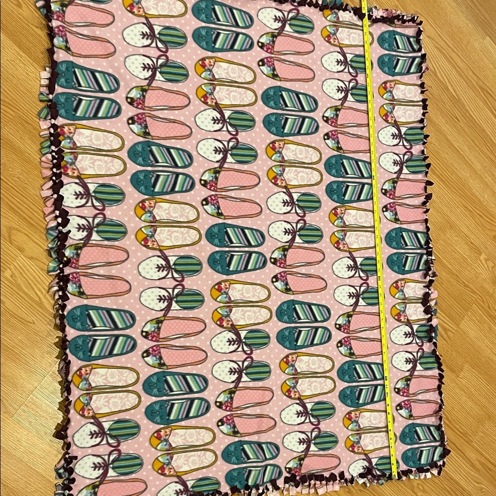 S-O-L-D. 
Handmade Throw with Colorful Shoes Pattern